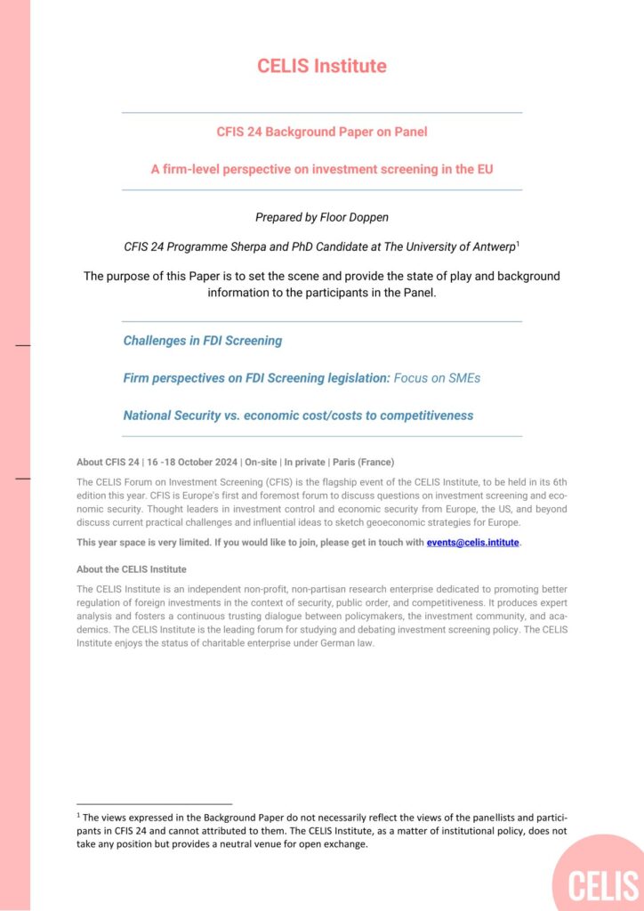 CFIS 24 Background Paper on Panel: A firm-level perspective on investment screening in the EU CFIS 24 Background Paper on Panel: A firm-level perspective on investment screening in the EU